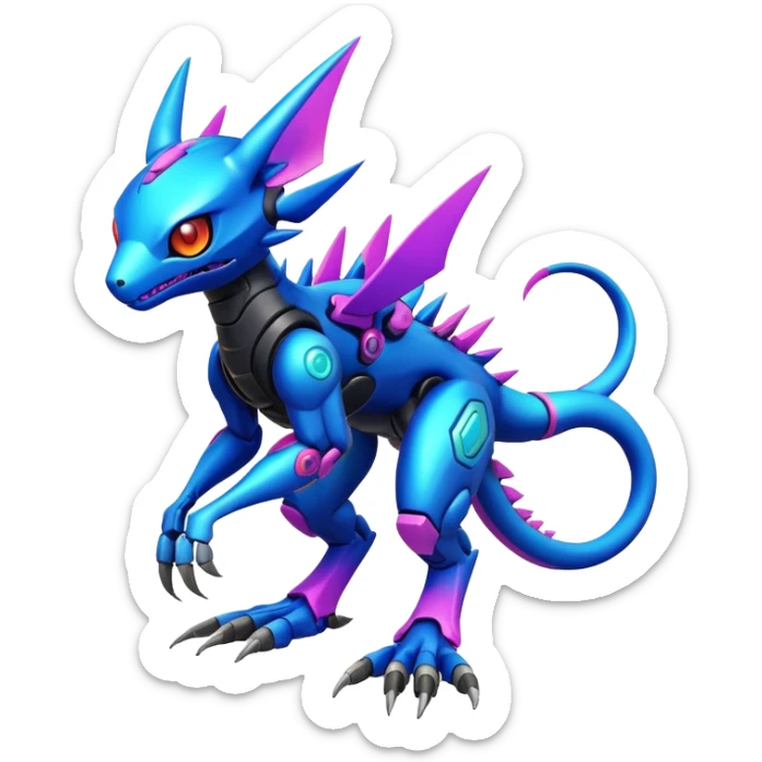  colorful futuristic modern cyber-Fakémon-Digimon-Trico-Vernid-creature (full body) sticker