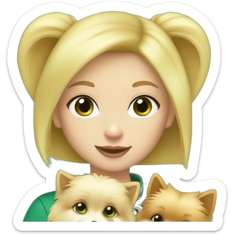 blond-hair-girl-with-green-eyes-petting-pomeranian sticker