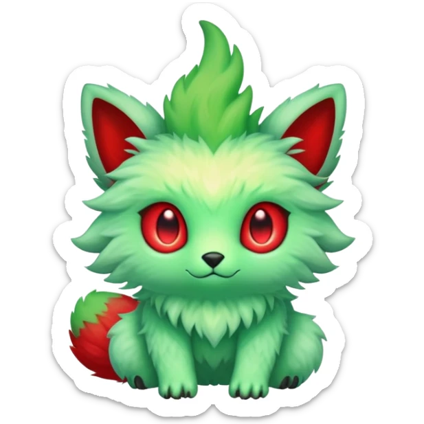 Kawaii Cute Edgy Green Red ethereal Fionbri-Vernid-Trico-animal-creature full body sticker