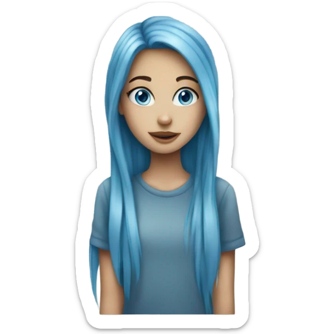 teenage girl with blue eyes and long blue hair and nose ring sticker