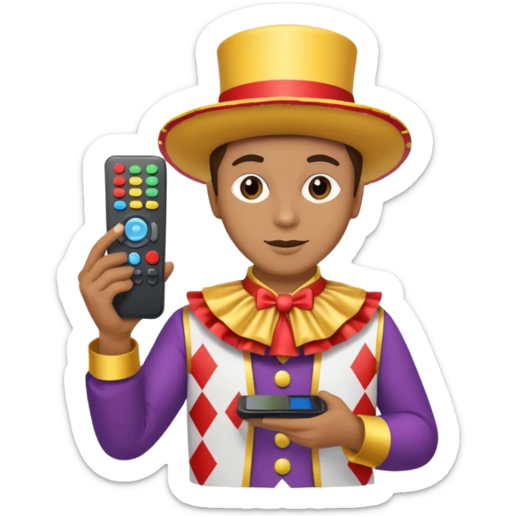 Uma pessoa com um controle remoto de televisão na mão e vestida de fantasia de carnaval sticker