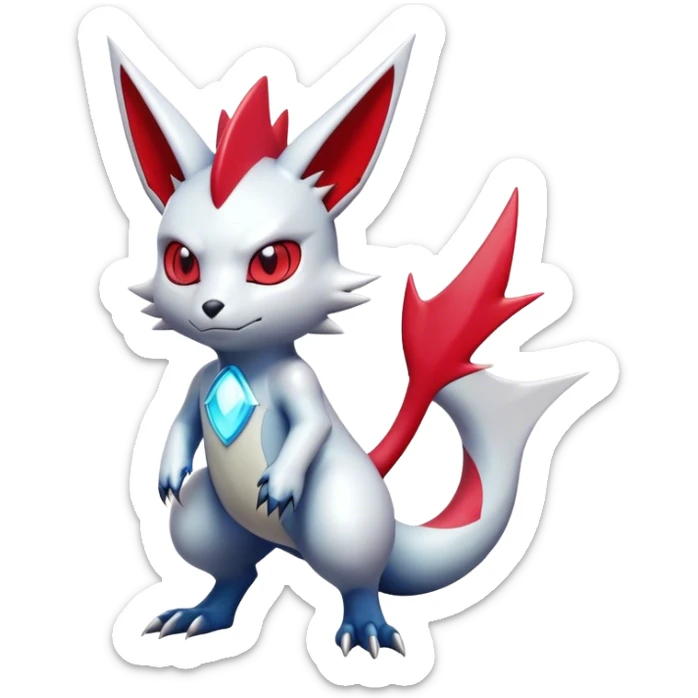 Cute Cool Edgy Shiny Futuristic Ethereal Legendary Digimon-Sneasel-Zangoose-hybrid full body sticker