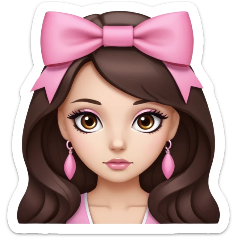 pretty pink bow long hair brunette baddie with eyeliner and brown eyes sticker