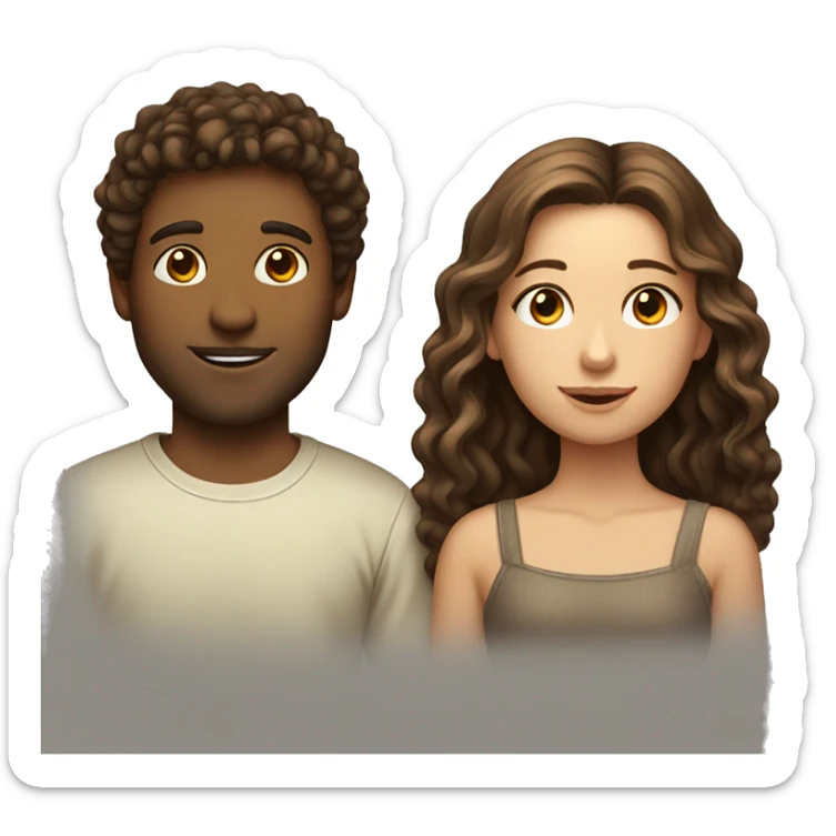 Girl with long straight brown hair next to guy  with short curly brown hair sticker