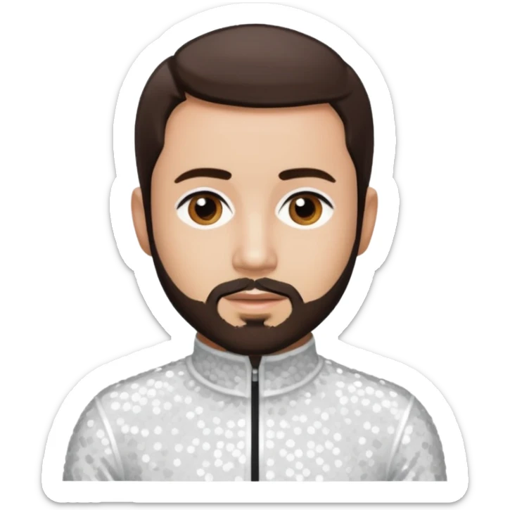 Terry Coldwell (male singer) from East 17 with light skin, dark brown hair and short beard, white sequin outfit sticker