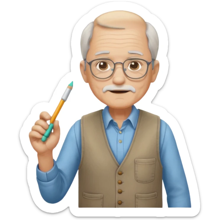 Man teacher: old, wearing vest, wearing glasses, hold chalk on their hand sticker