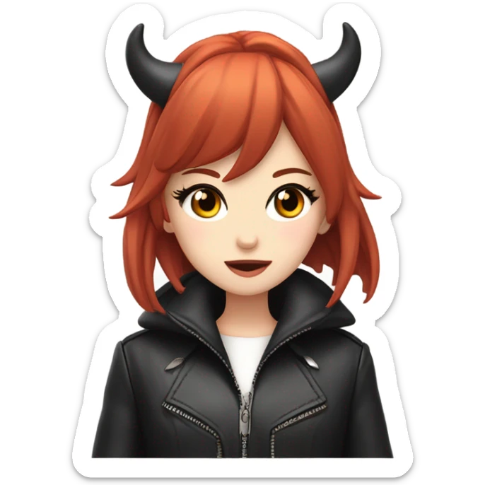 demon hime gyaru girl, red hair, demon horns, leather coat sticker