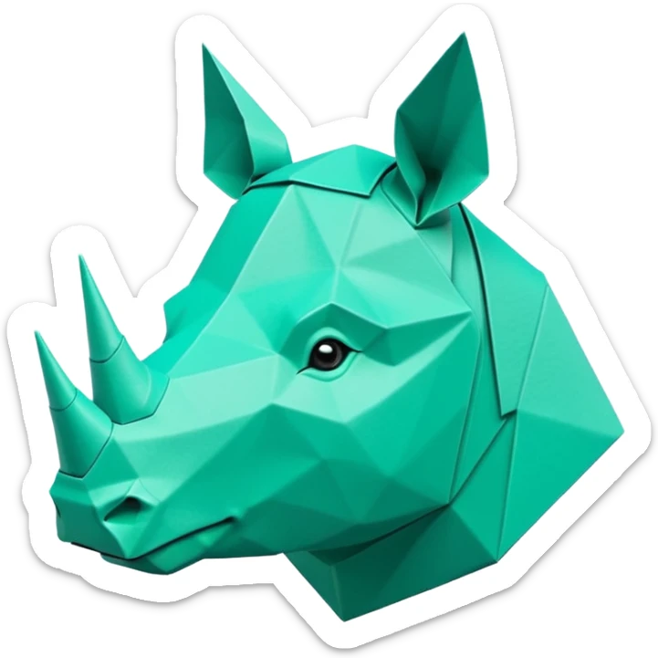 origami rhino head in color green mint rgb(168, 251, 211) sticker