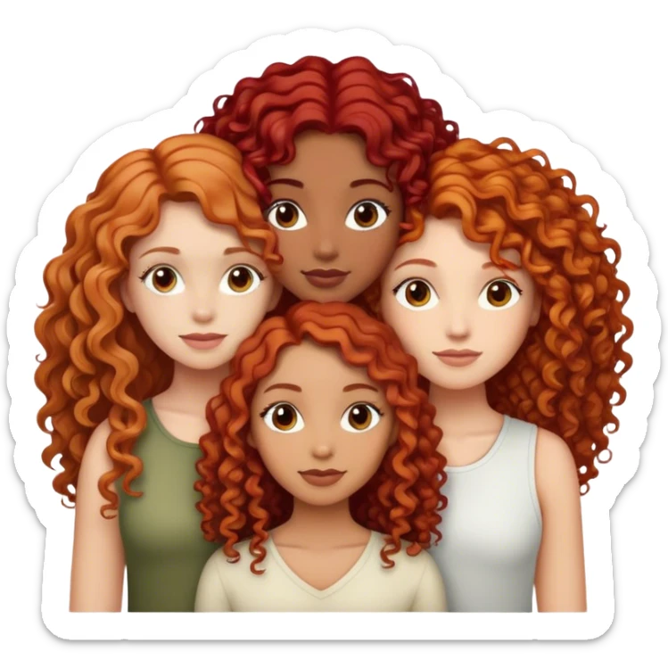 3 girls stacked ontop of eachother one of them have red curly hair the other has long brown hair and the other has long brown and blonde hair sticker