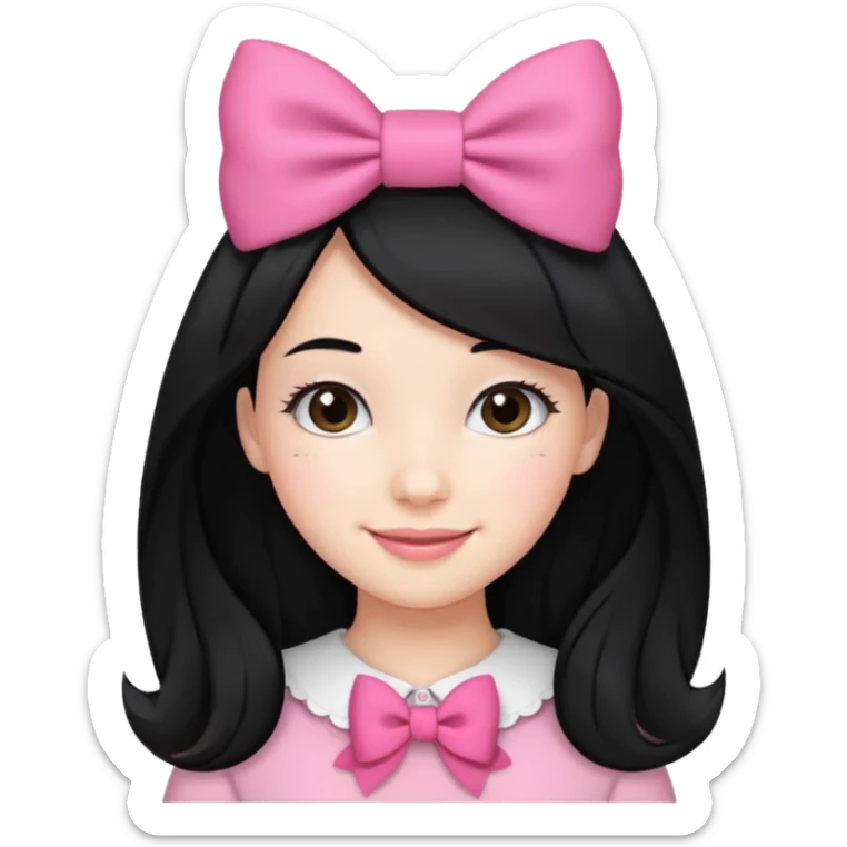 Girl with black hair and pink bow in her side of her hair sticker