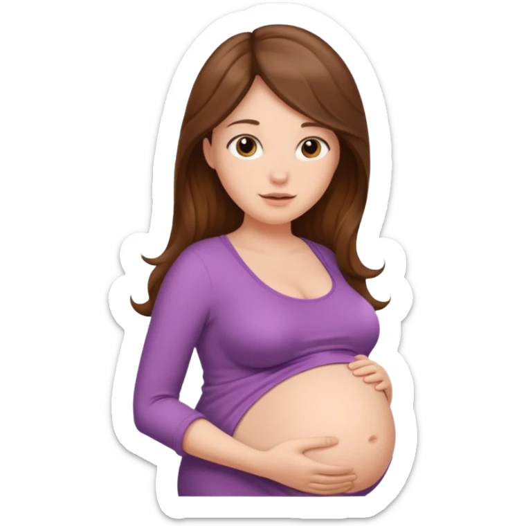 "Pregnant woman with her belly skin visible, with long brown hair and fair skin."
 sticker