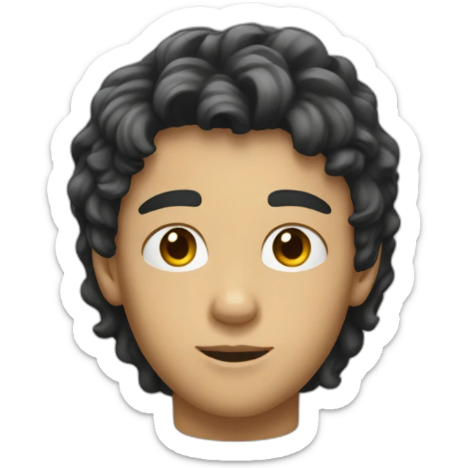 a teenage boy with black hair, short and a little wavy. we see only the head of the emoji sticker