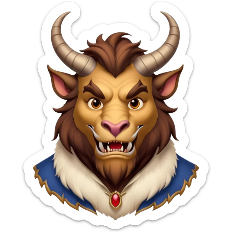 Beast from Beauty and the Beast, furry creature with horns and fangs wearing elegant clothes sticker