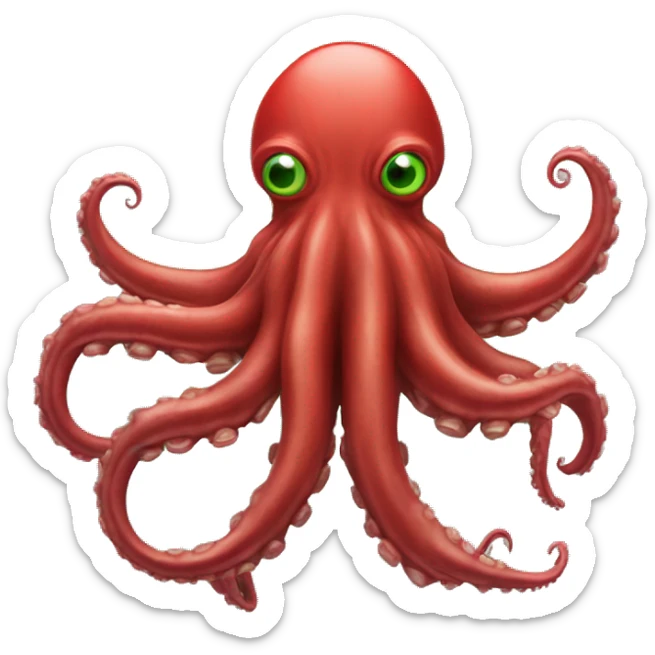 Un kraken rojo, grande y con ojos verdes grandes sticker