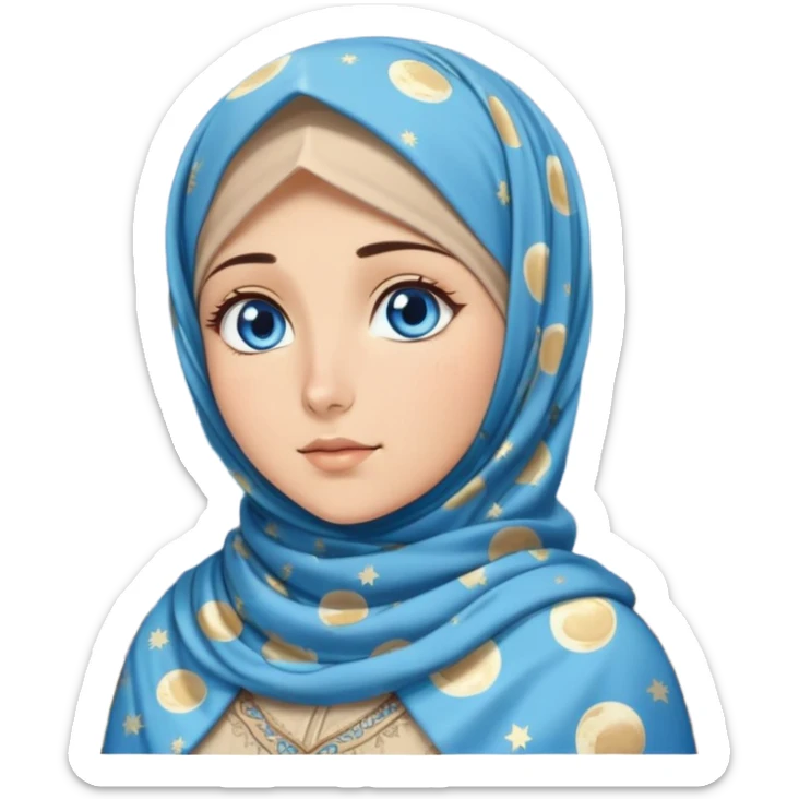 Turkish beautiful finish Konya girl blue eyes with moon patterned hijab dress and watching the moonlight sky on the ground  sticker