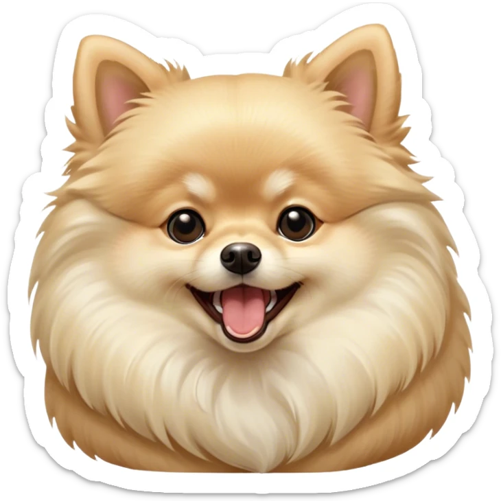 Cinematic Cute Yawning Cream Pomeranian Portrait Emoji, Head tilted slightly with a dramatic, wide-open yawn, showcasing a soft, fluffy cream Fur with gentle highlights, floppy ears slightly drooping, round dark eyes barely open in drowsy contentment, Simplified yet irresistibly adorable features, highly detailed, glowing with a soft, cozy glow, high shine, relaxed yet expressive, stylized with a touch of whimsy, bright and endearing, soft glowing outline, capturing the essence of a sleepy yet affectionate companion, so drowsy it feels like it could stretch right out of the screen and curl up for a nap! sticker
