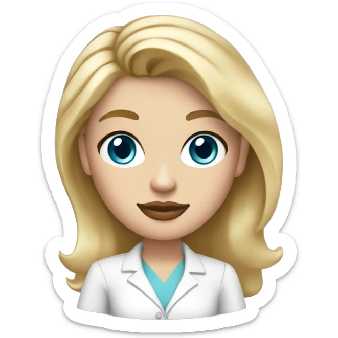 blue-eyed blonde with a white dress shirt and a Starbucks in her hand and an iMac  sticker