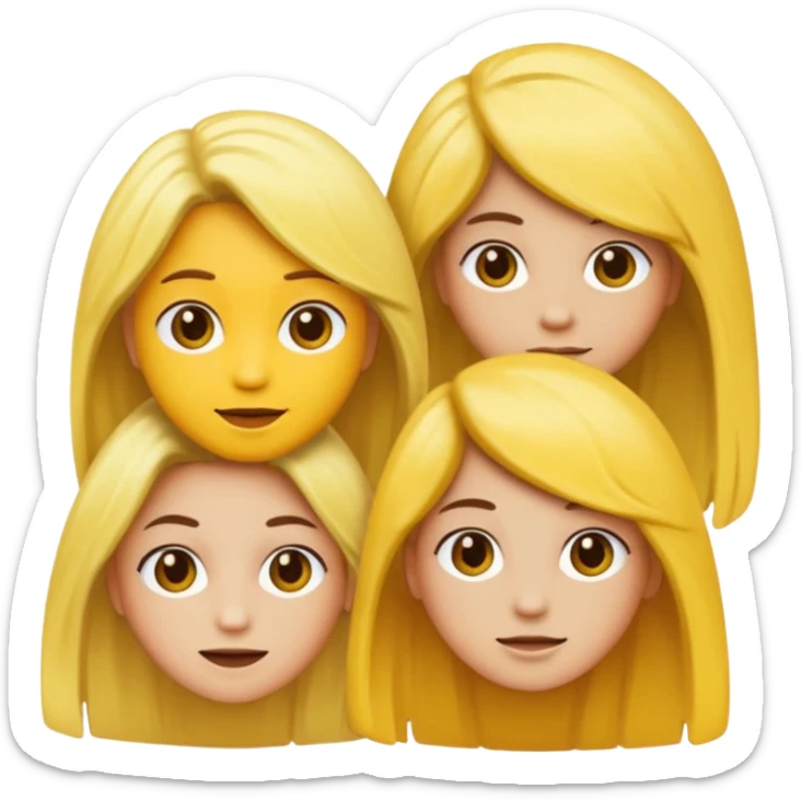 three people, all yellow emoji skin color but different hair colors next to each other  sticker