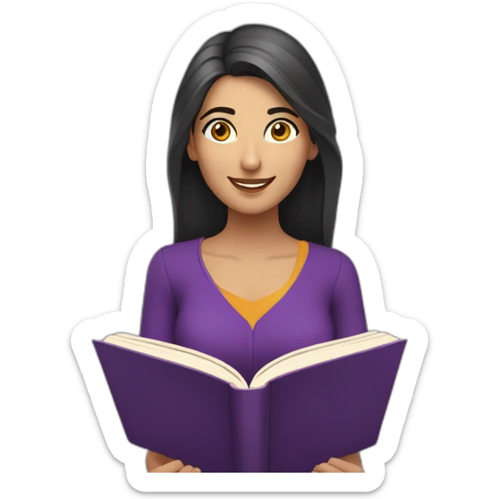 Armenian women with the purple clothes reading book and looking at camera and smiling  sticker