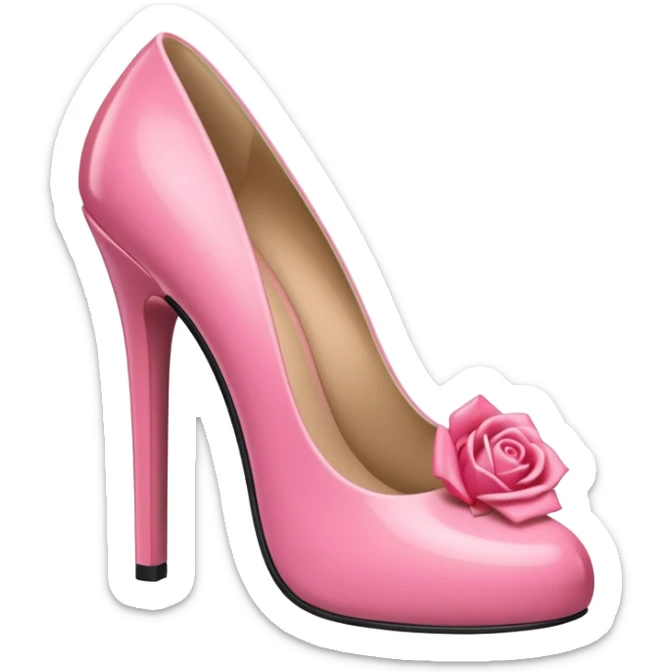 A 3D cartoon rose-pink high heel shoe with glossy finish and slim heel, elegant and feminine, isolated on plain background, Memoji-style. sticker