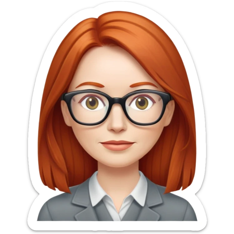 middle age Red head long straight hair pale skin wearing glasses sticker