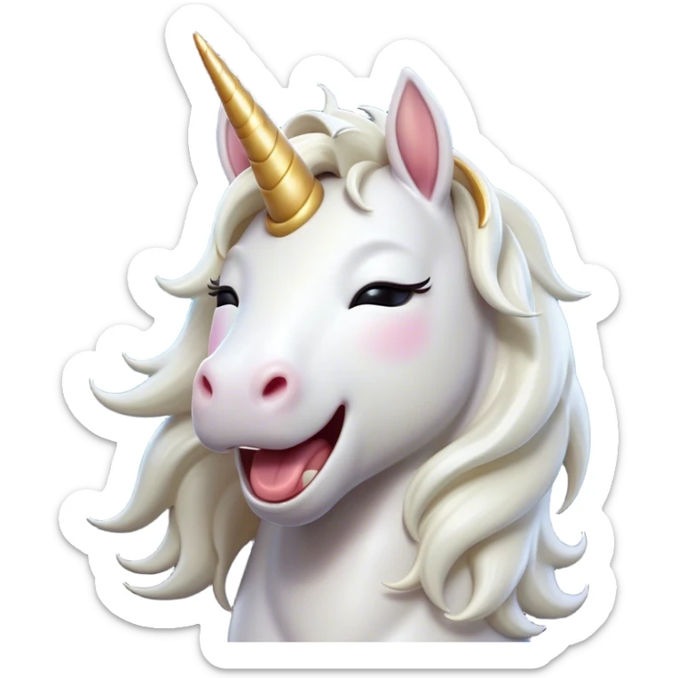 Cinematic Cute Yawning White Unicorn Portrait Emoji, Head tilted slightly with a dramatic, wide-open yawn, showcasing a softly elegant form with a gently cascading mane, a subtly glowing horn and sleepy, half-closed eyes, Simplified yet irresistibly adorable features, highly detailed, glowing with a soft, cozy magical glow, high shine, relaxed yet expressive, stylized with a dash of whimsical enchantment, soft glowing outline, capturing the essence of a drowsy yet affectionate white unicorn that appears ready to stretch and yawn its way out of the screen! sticker