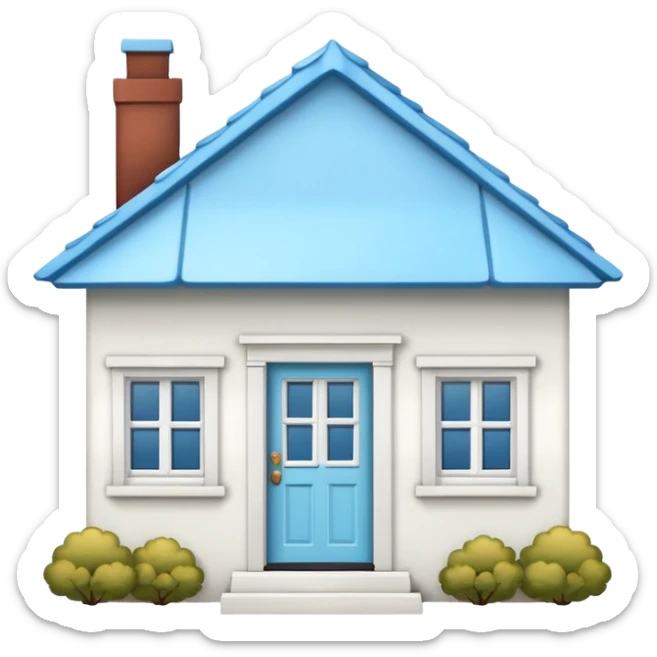 the front view of a mini house with a sky blue roof and white walls (2d) sticker