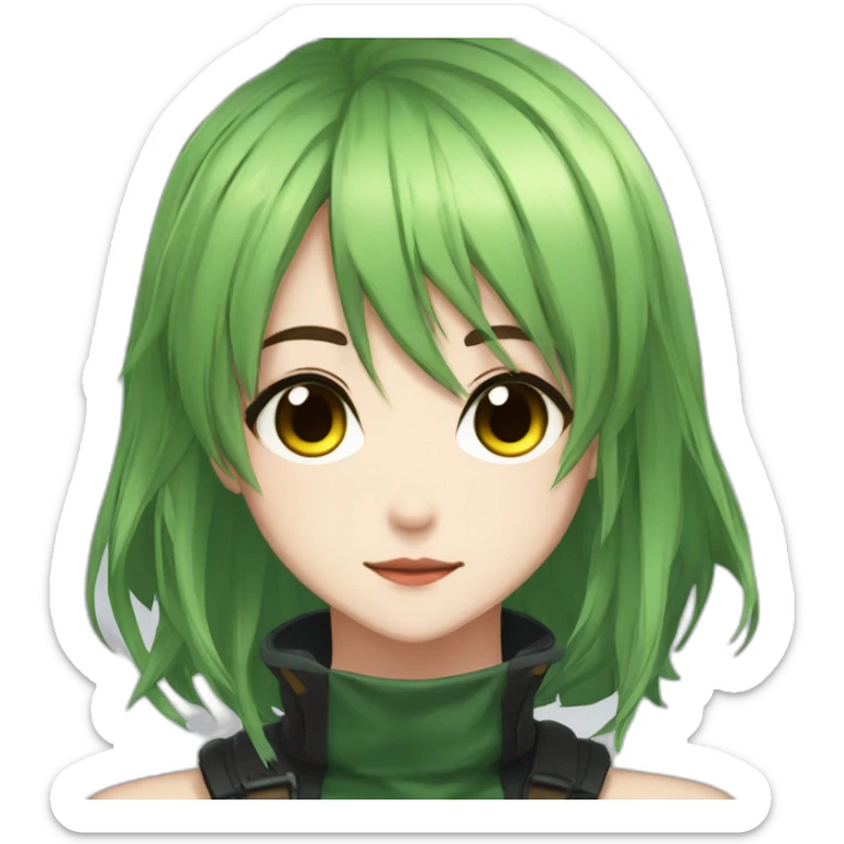 amiki green hair from epic seven vampire hunter female short hair brown eyes funny face anime style sticker