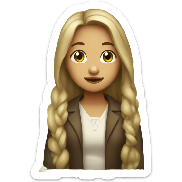 a girl with a long hair, old money style, whih brown eyes sticker