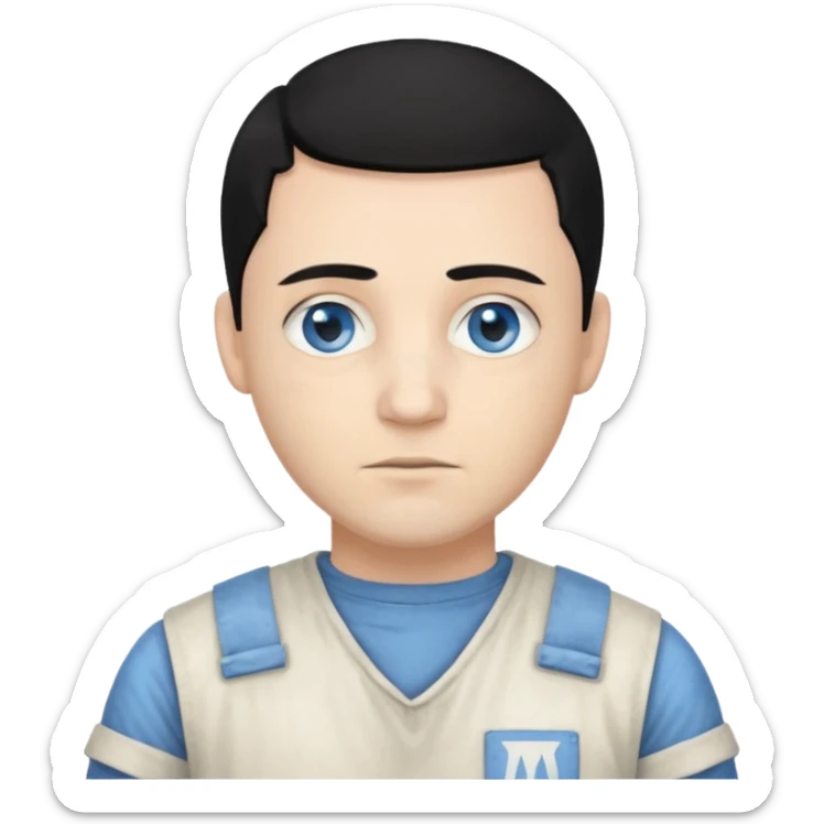 John Broom from Poison with light skin, blue eyes, black hair, ivory inmate outfit  sticker