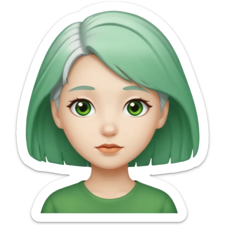 girl with white hair green hair clip sticker