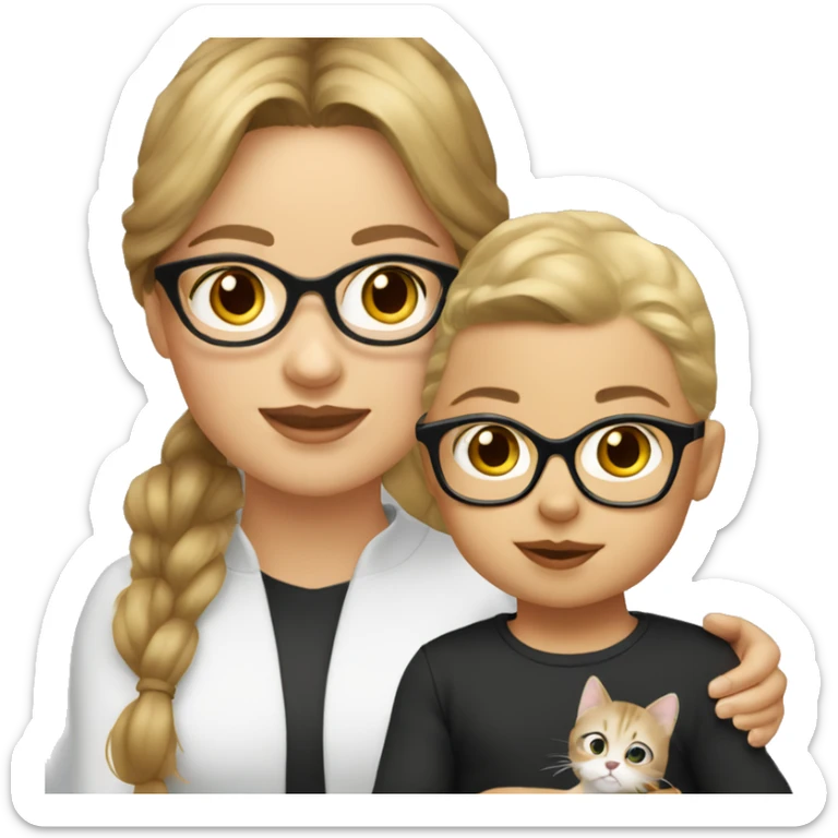 girl with brown hair blonde highlights and cat eye glasses with baby girl sticker