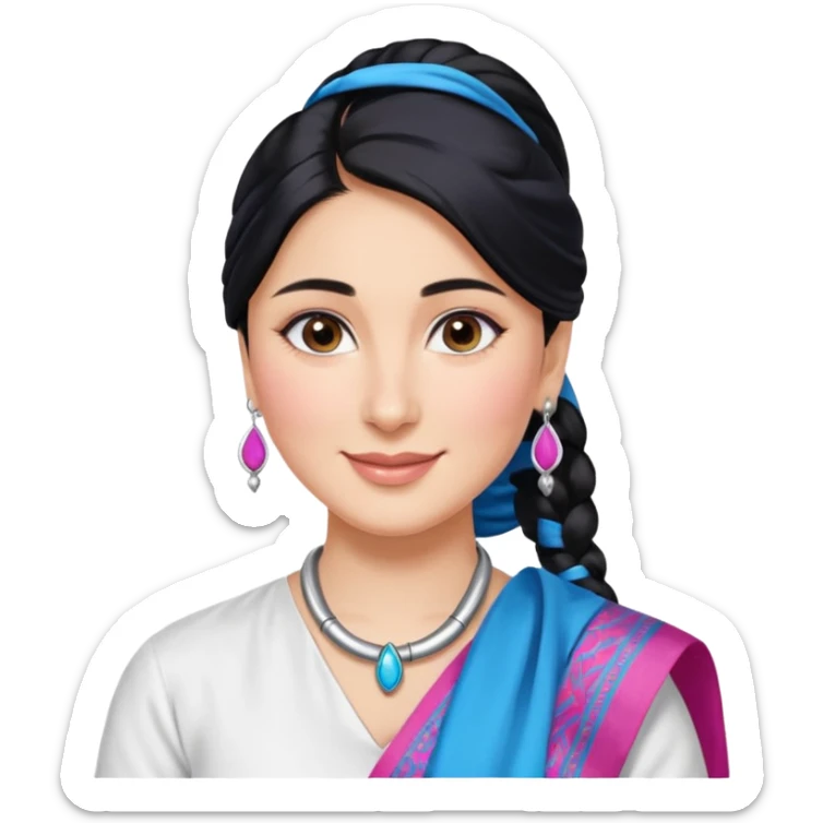 generate a pretty bratz emoji that looks like Kareena Kapoor's Geet character. 
Make her wear a white shirt with a colorful blue-pink dupatta wrapped around her neck. smiling big. Black hair tied into a side part ponytail, silver hoops

She should look exactly  like Kareena Kapoor sticker