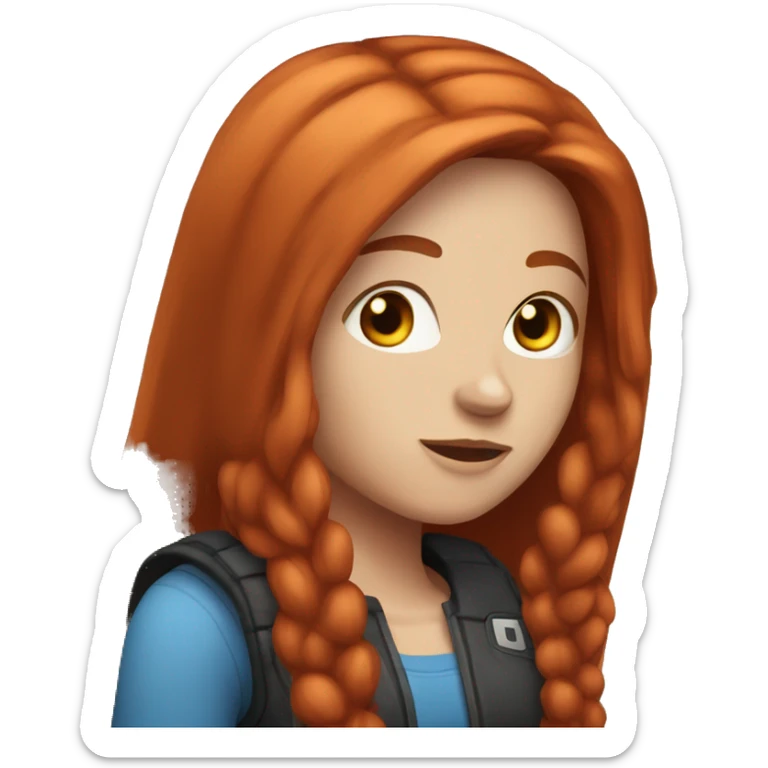 Adult female gamer with long straight red hair, blue eyes and freckles. sticker