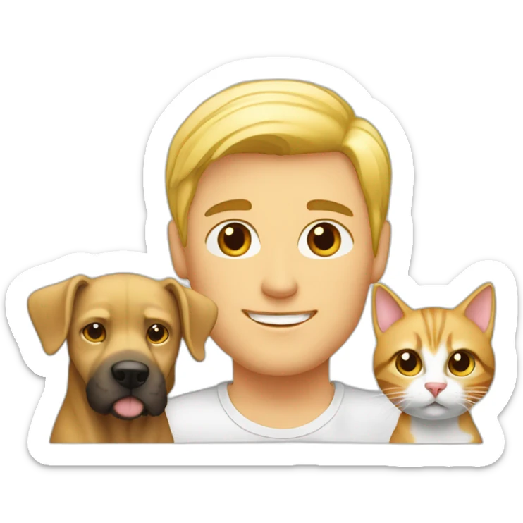 blond-hair-sexy-man-and-girl-with-dog-and-cat sticker
