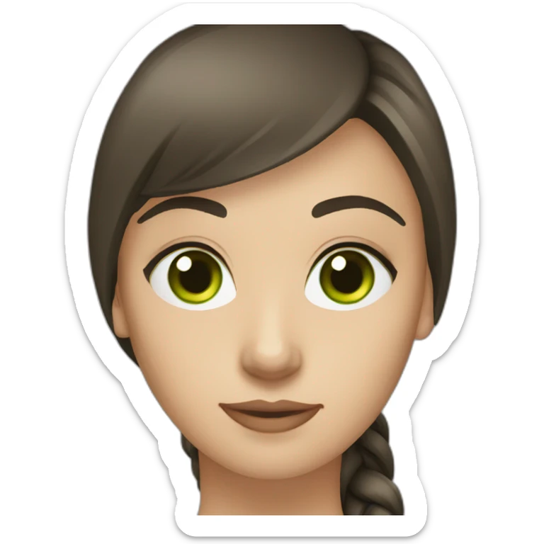 cocasian young adult woman with dark straight brown and medium hair and green eyes sticker
