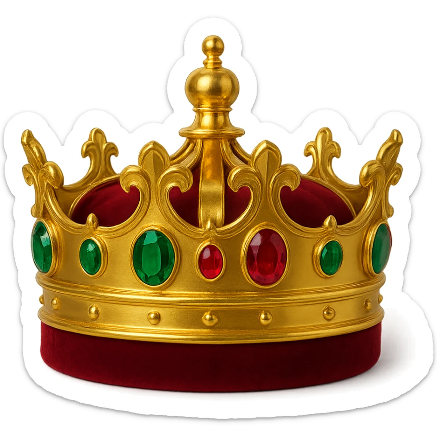 standard gold crown with a velvet band, set with emeralds and rubies, and a bright, polished finish sticker