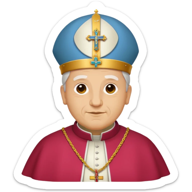 expressive emoji-style icon of Pope Leo XIV, simplified, bold outlines, flat colors sticker