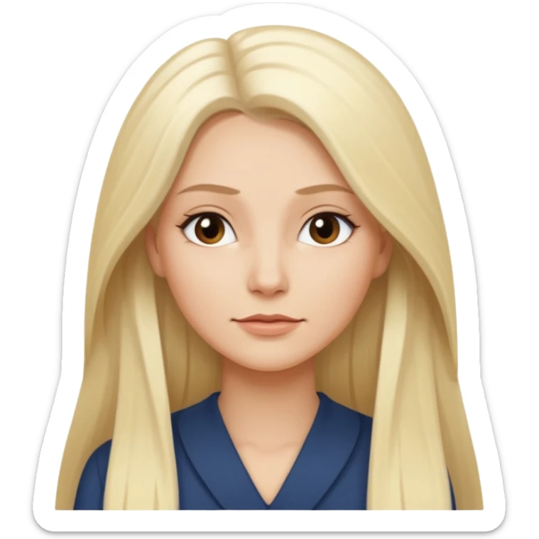 Stylized emoji portrait of a sexy long-haired white-blonde woman, confident expression, smooth skin, minimal makeup, clean background sticker