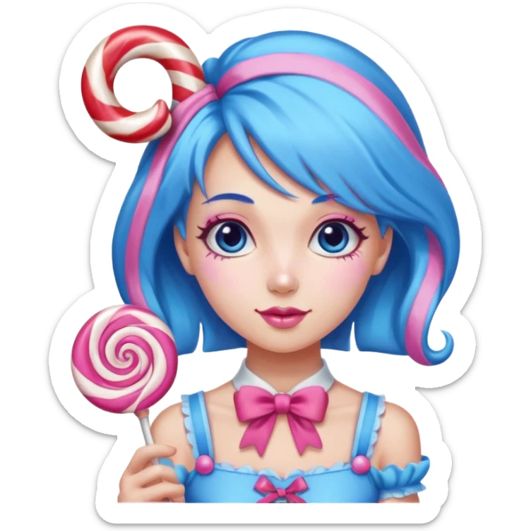 candy girl from candyland very long blue pink mixed candy hair with ribbon and no tattoo sticker
