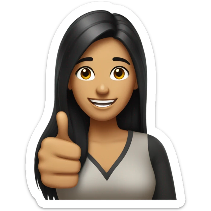 Long black haired tan woman with big hazel eyes giving sarcastic thumbs up sticker