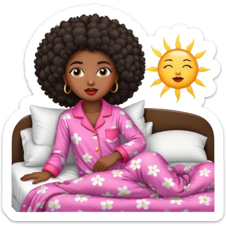 Black girl dark skin with afro Hair wake up of her bed in the morning whit the Sun. She has big lips and a beautiful pijama sticker
