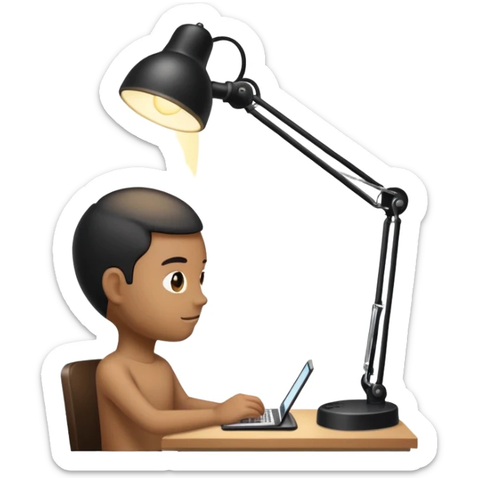 Person with a desk lamp for a head and is its body is black. light is coming from its head sticker