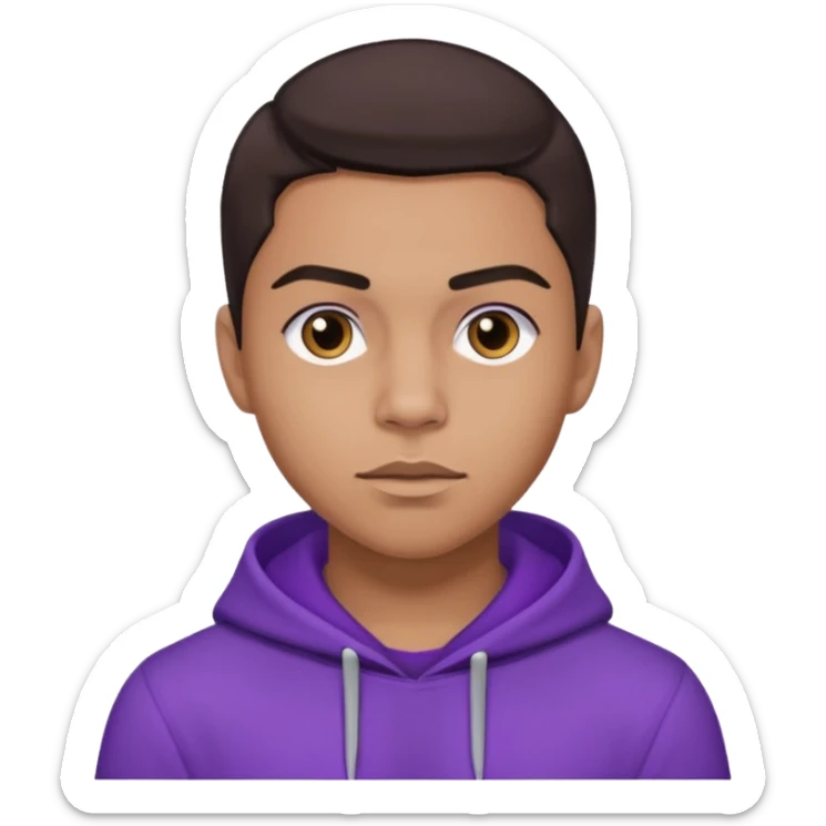 Quincy Brown with dark brown hair, light tan skin, purple outfit sticker