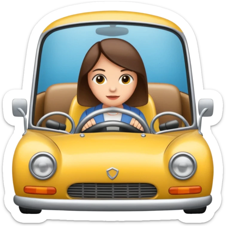 Crea un emoji con fondo transparente en PNG de una persona manejando un vehículo, que se vea desde el parabrisas frontal. sticker