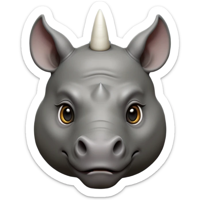 cinematic-noble--rhinoceros-portrait-emoji,slate-grey-hide-poised-and-regal,-with-a-massive,-powerful-build-and-a-thick,--deep-set-soulful-piercing-eyes,-simplified-yet-sharp-and-sophisticated-features,-highly-detailed,-large-black-eyes, white horn, front facing sticker