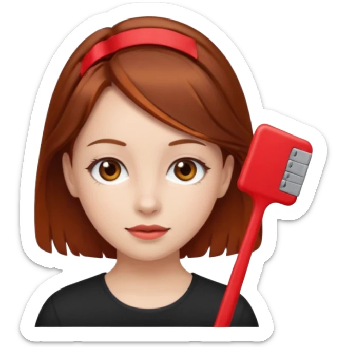  girl with brown hair and red color hairclip sticker