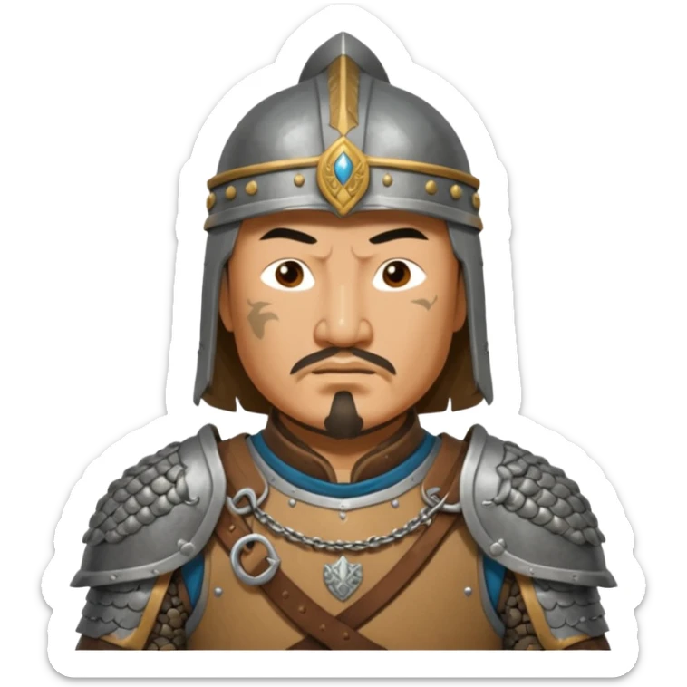 portrait of Genghis Khan in armor rotated 45 degrees to the right sticker