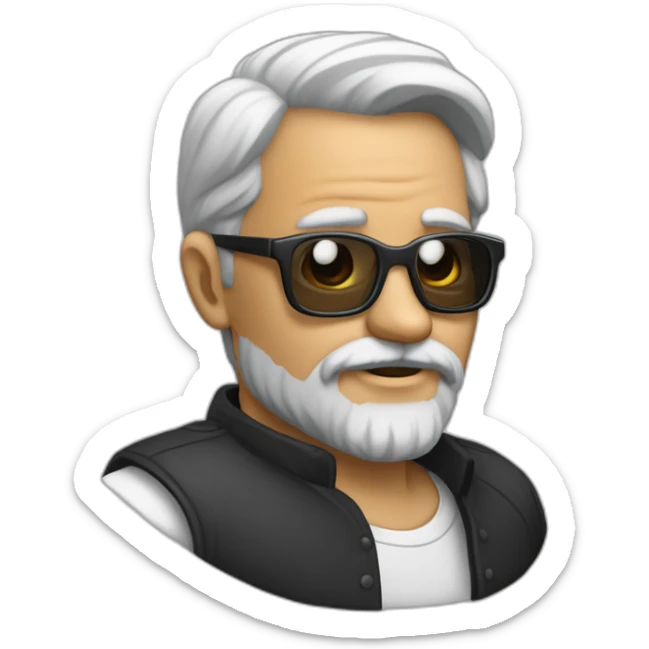 Un homme légèrement dégarni, plutôt vieux, avec de grosses lunettes noires, une chemise de papi, une barbe mal rasé sticker