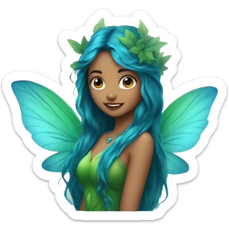 Beautiful, leaf, fairy, blue, turqoise, green, long hair, big wings sticker